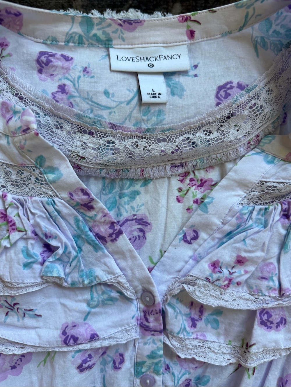 LoveShackFancy Lavender Floral Ruffle Mini Dress Size Large Cottagecore - Picture 3 of 8